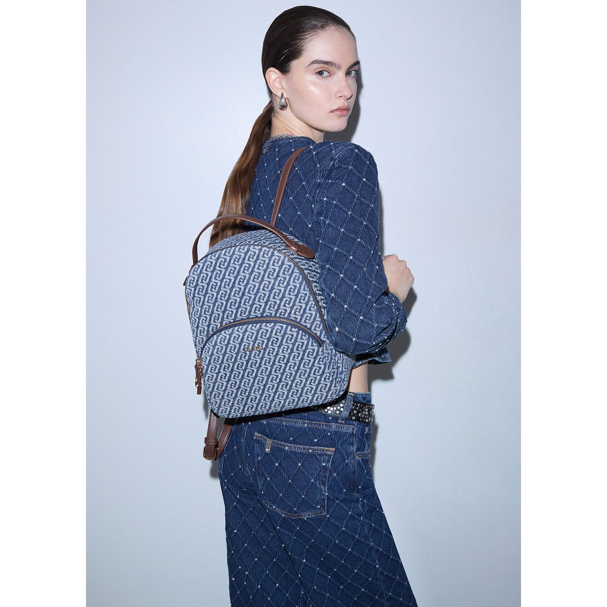 Sac à dos monogramme en denim denim bleu, LIU JO