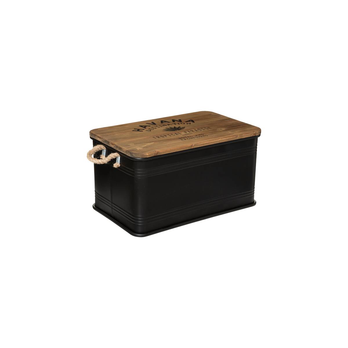 Set de 3 malles de rangement métal et bois LEONIE noir, ATMOSPHERA