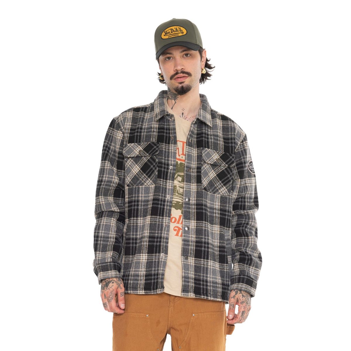Surchemise à carreaux Pepper noir/blanc/gris clair/bleu clair, VON DUTCH