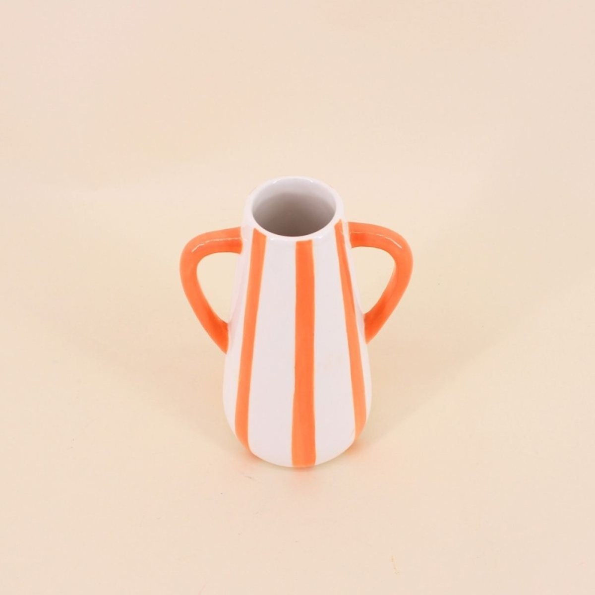 Vase en céramique rayé, 2 anses, H18cm orange, ORNAMI