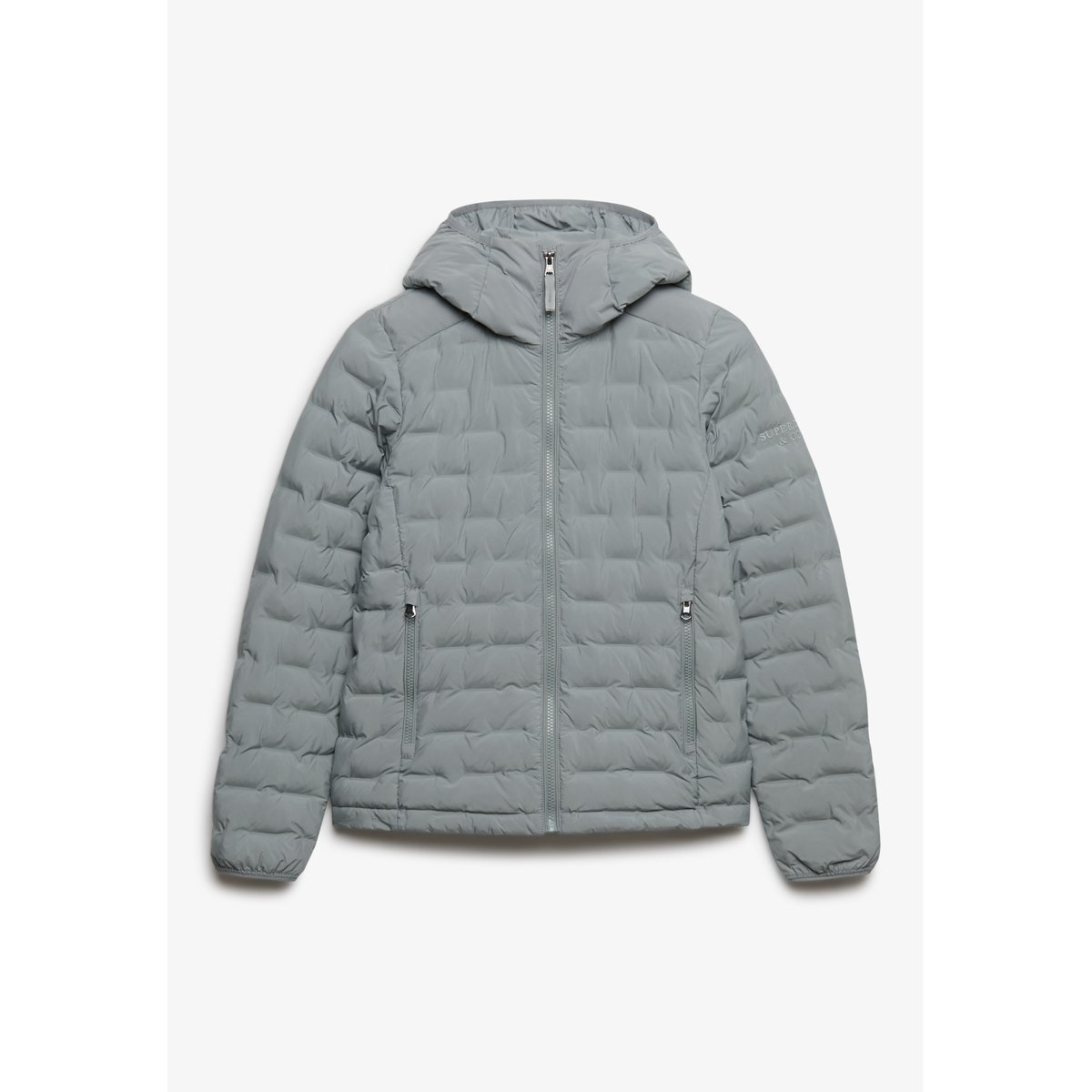 Doudoune Hooded Heat Weld Coupe Ajustée texture gris pâle, SUPERDRY