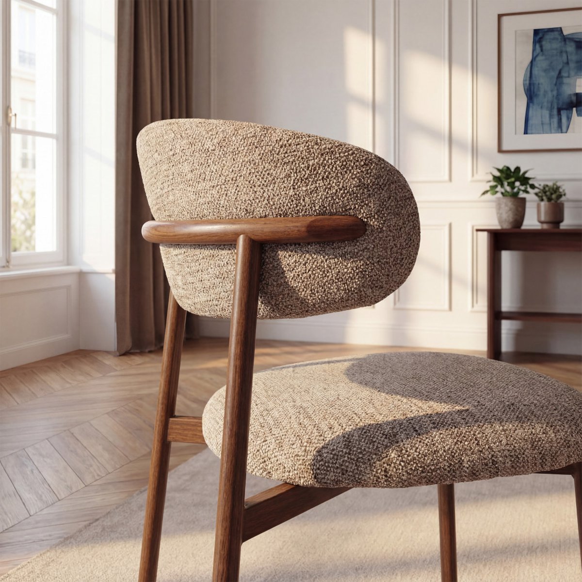 Lot de 2 chaises en tissu pieds effet bois foncé- ARIA beige chiné, DRAWER