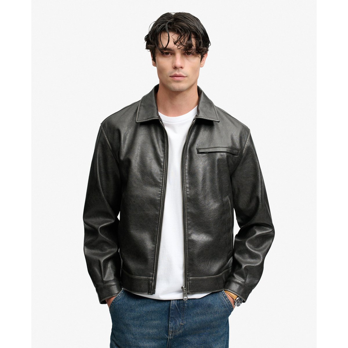 Veste en Simili-Cuir Coupe Décontractée noir, SUPERDRY