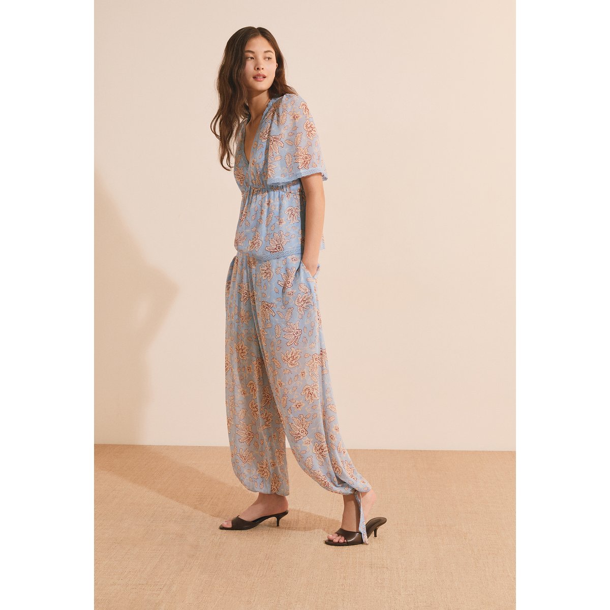 Pantalon bouffant à motifs ROMAN IMP imp bleu vert, ETAM