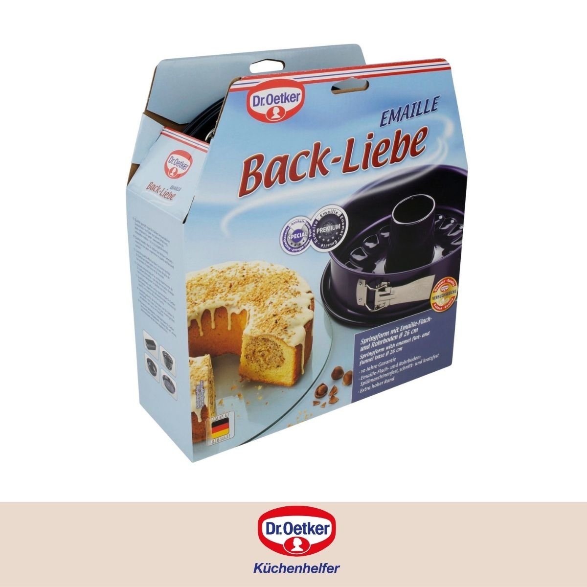 Moule à manqué, savarin charnière BACK LIEBE bleu, DR OETKER