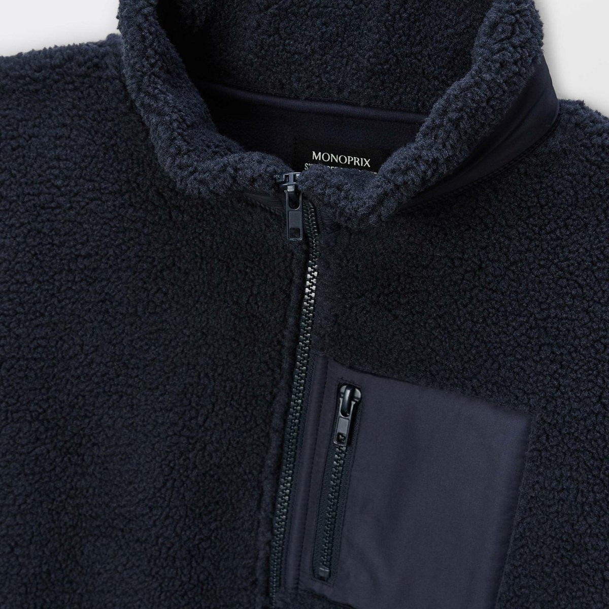 Veste en sherpa avec poche poitrine marine, MONOPRIX