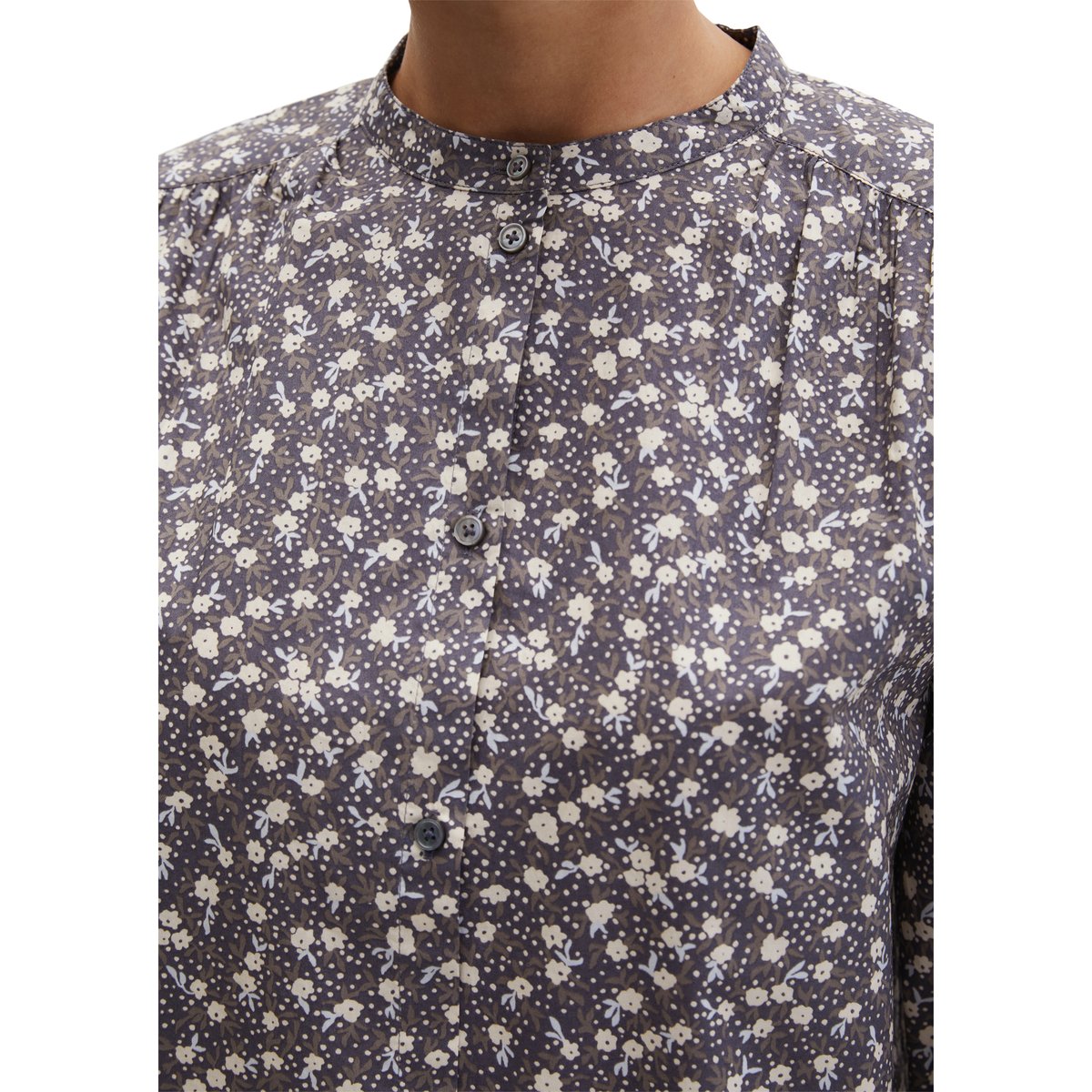 Blouse froncée loose en popeline légère Papertouch gris, MARC O'POLO