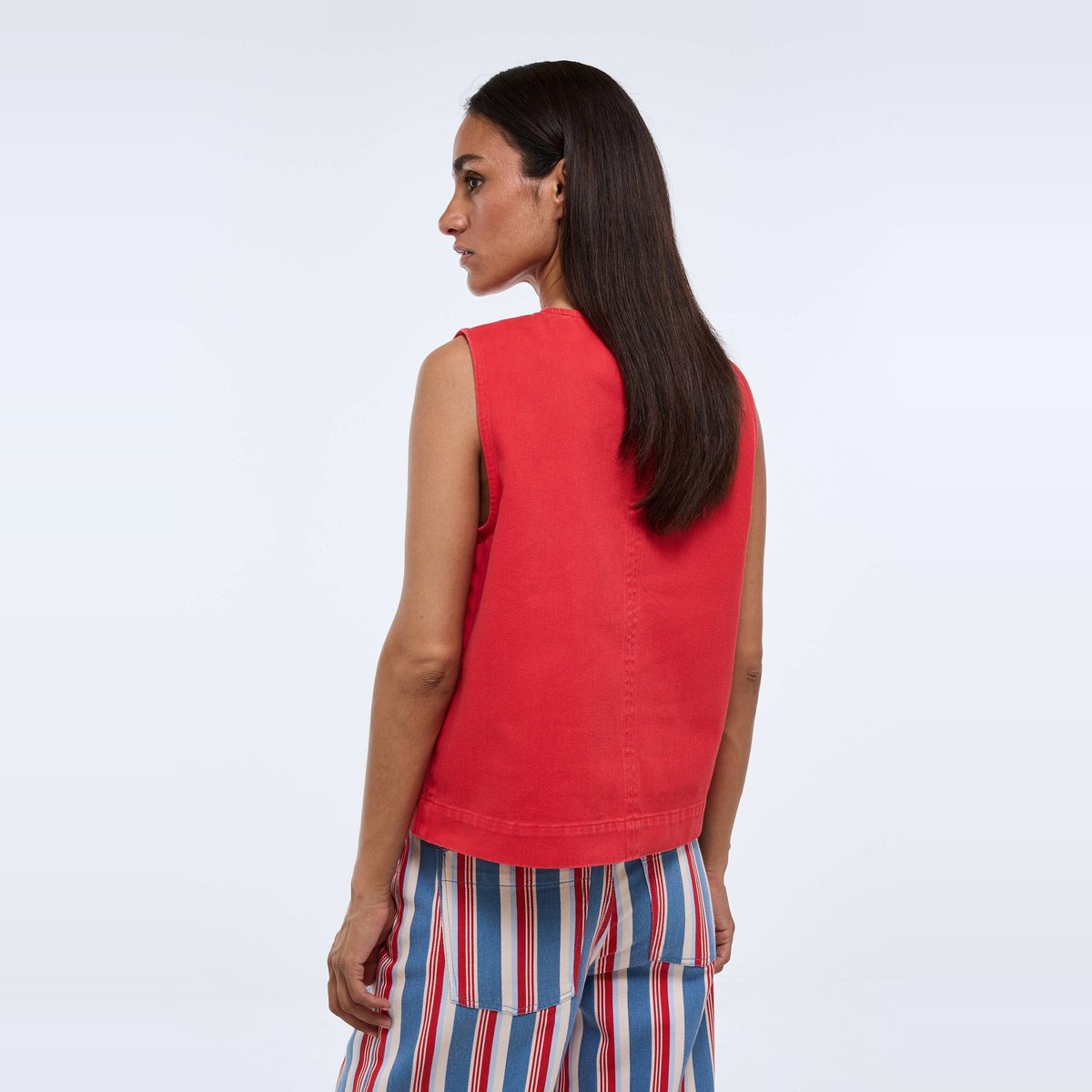 Top sans manches uni en coton BIO GOTS rouge, MONOPRIX