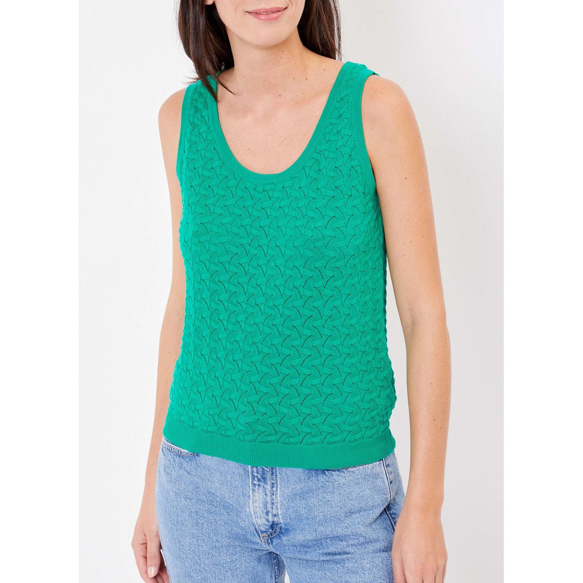 Débardeur maille fantaisie uni AJANI vert seagreen, LA FIANCÉE