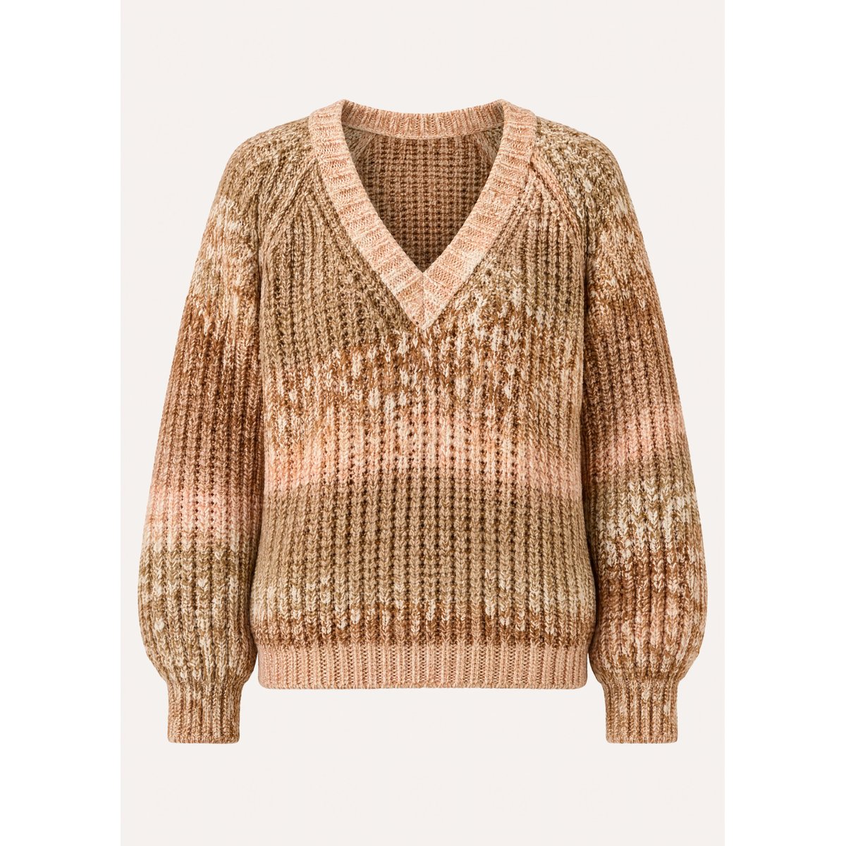 Pull col V en laine mélangée beige / camel, LA FEE MARABOUTEE