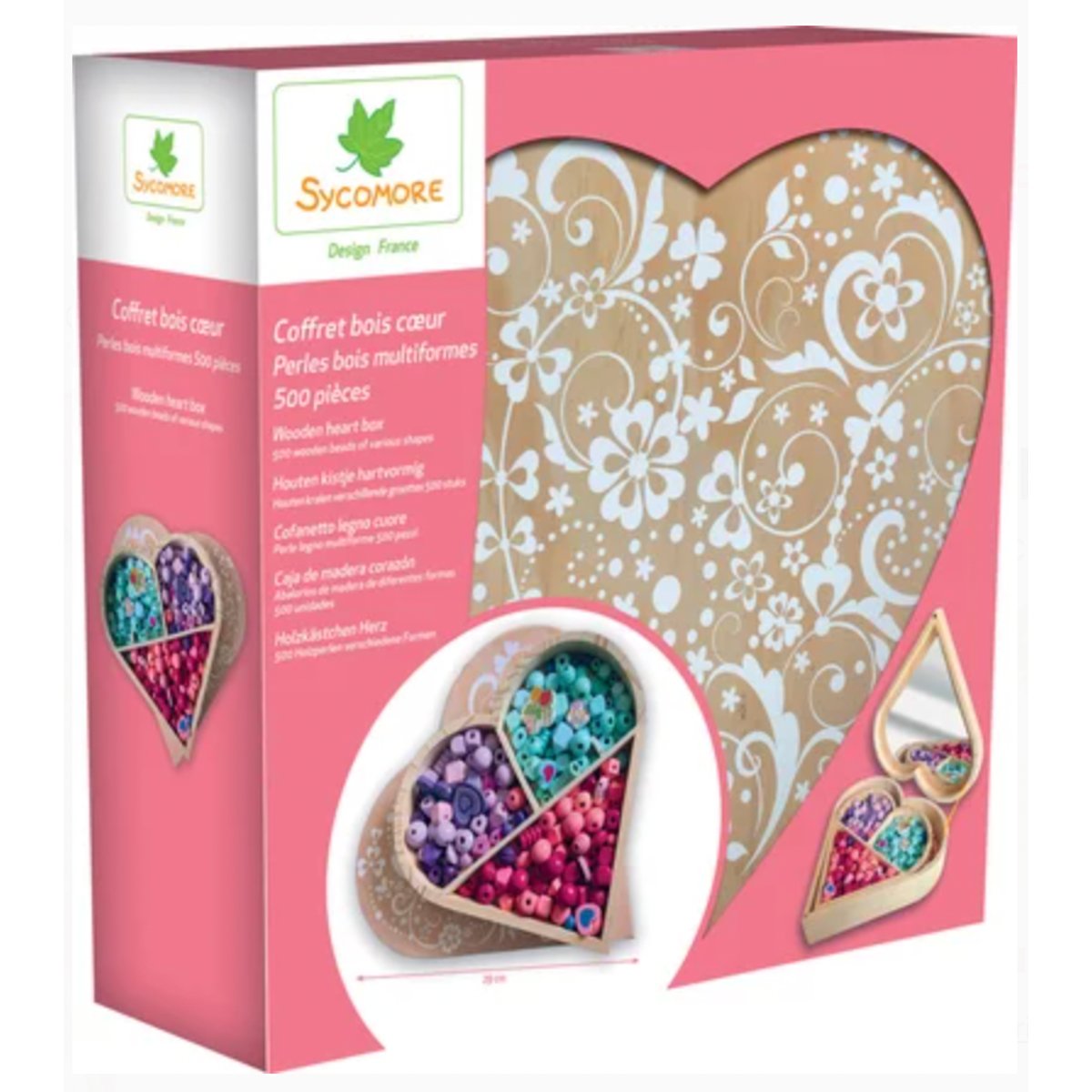 Boite coeur 500 perles de bois multicouleurs couleur unique, AU SYCOMORE