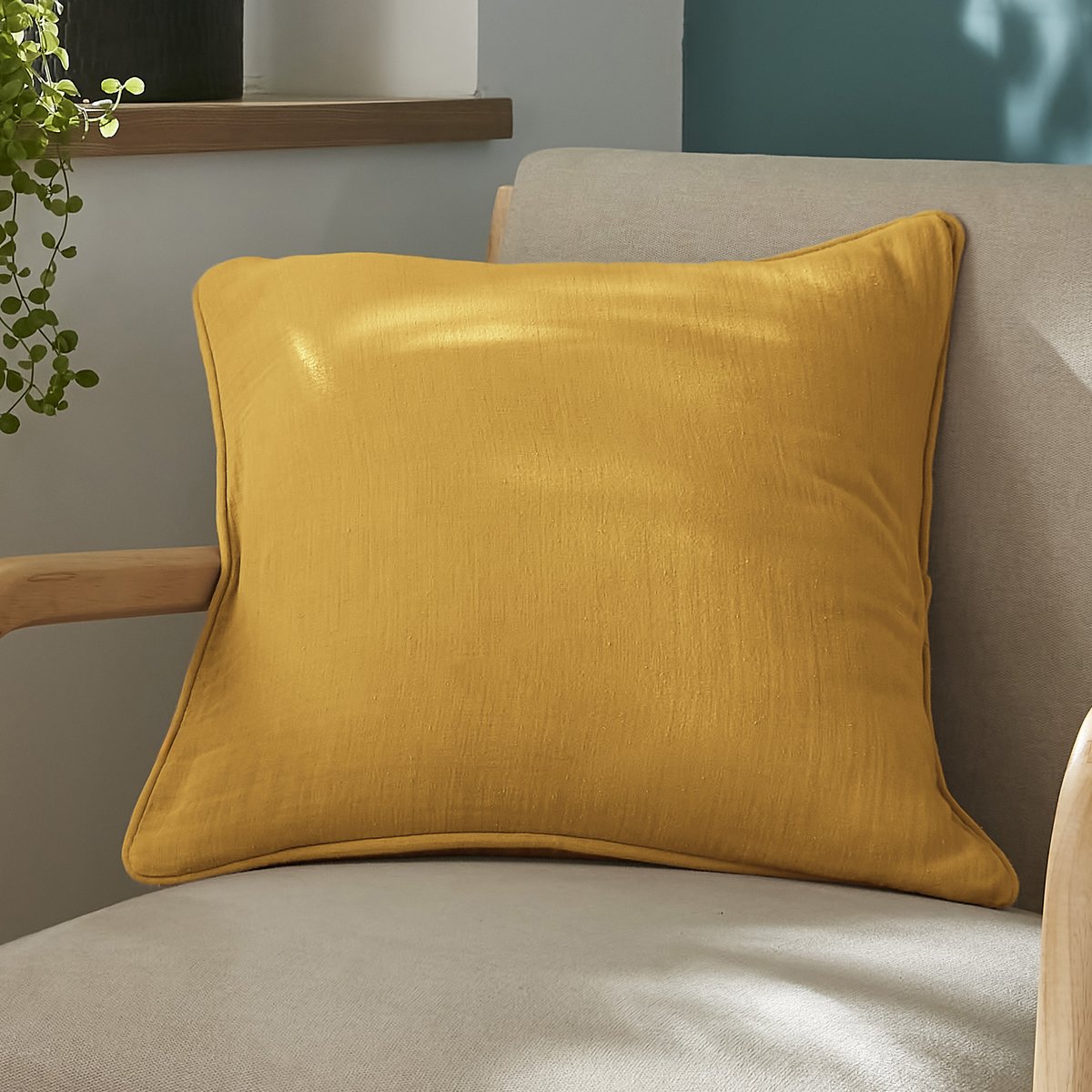 Coussin carré déhoussable 45x45 cm Gaze de Coton Terra Safran safran, EDEN