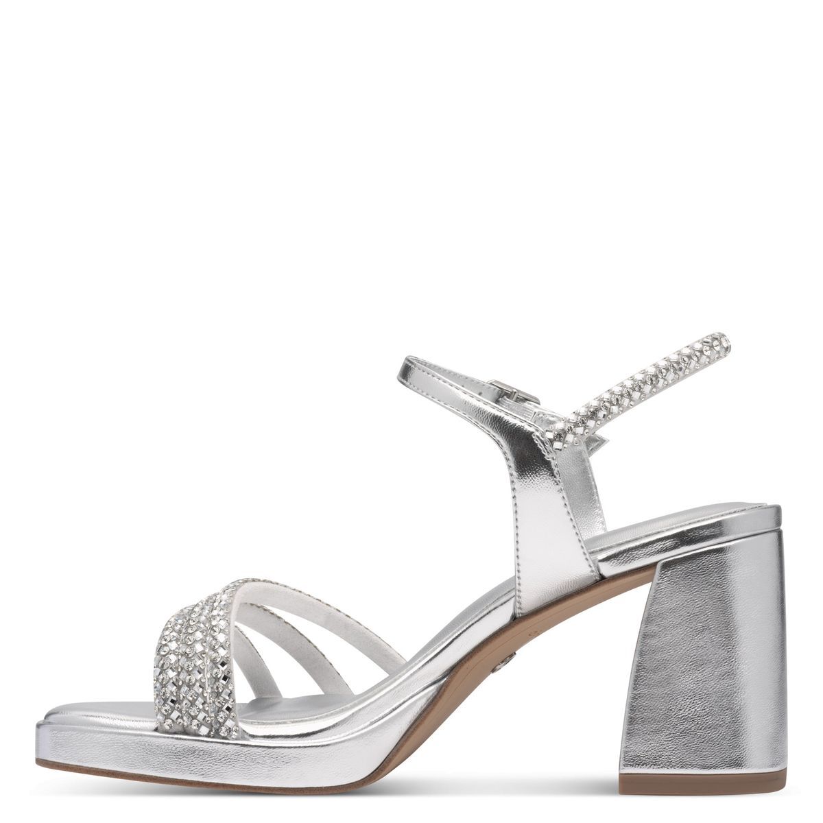 Sandale à talon en boucle argent brillant, TAMARIS