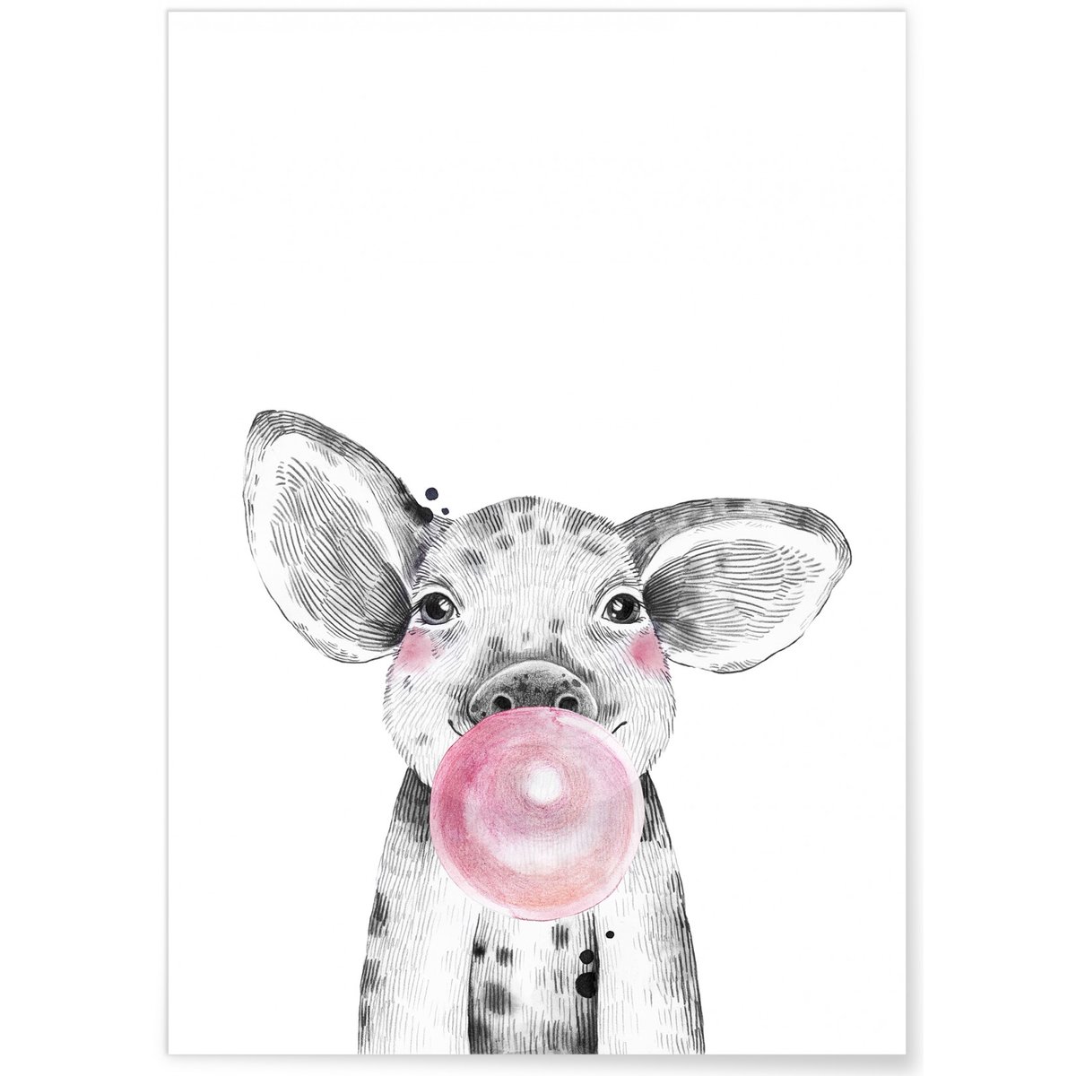 Affiche Bulle de bébé Cochon Rose blanc, L'AFFICHERIE