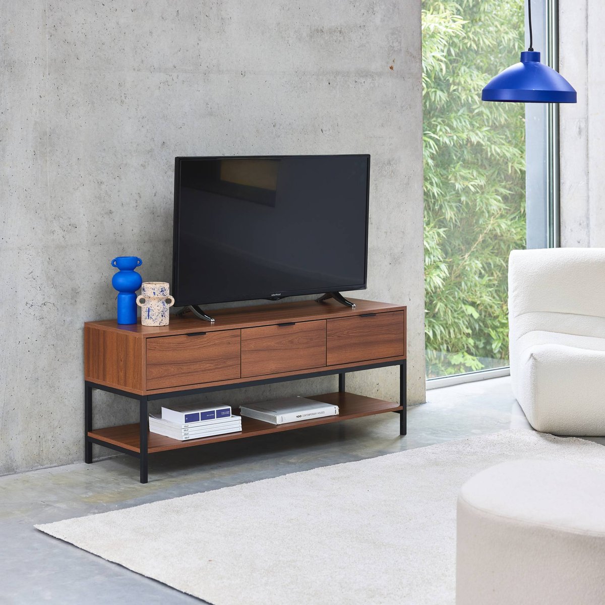 Meuble TV décor noyer 3 tiroirs 130cm WALNUT noyer, SWEEEK