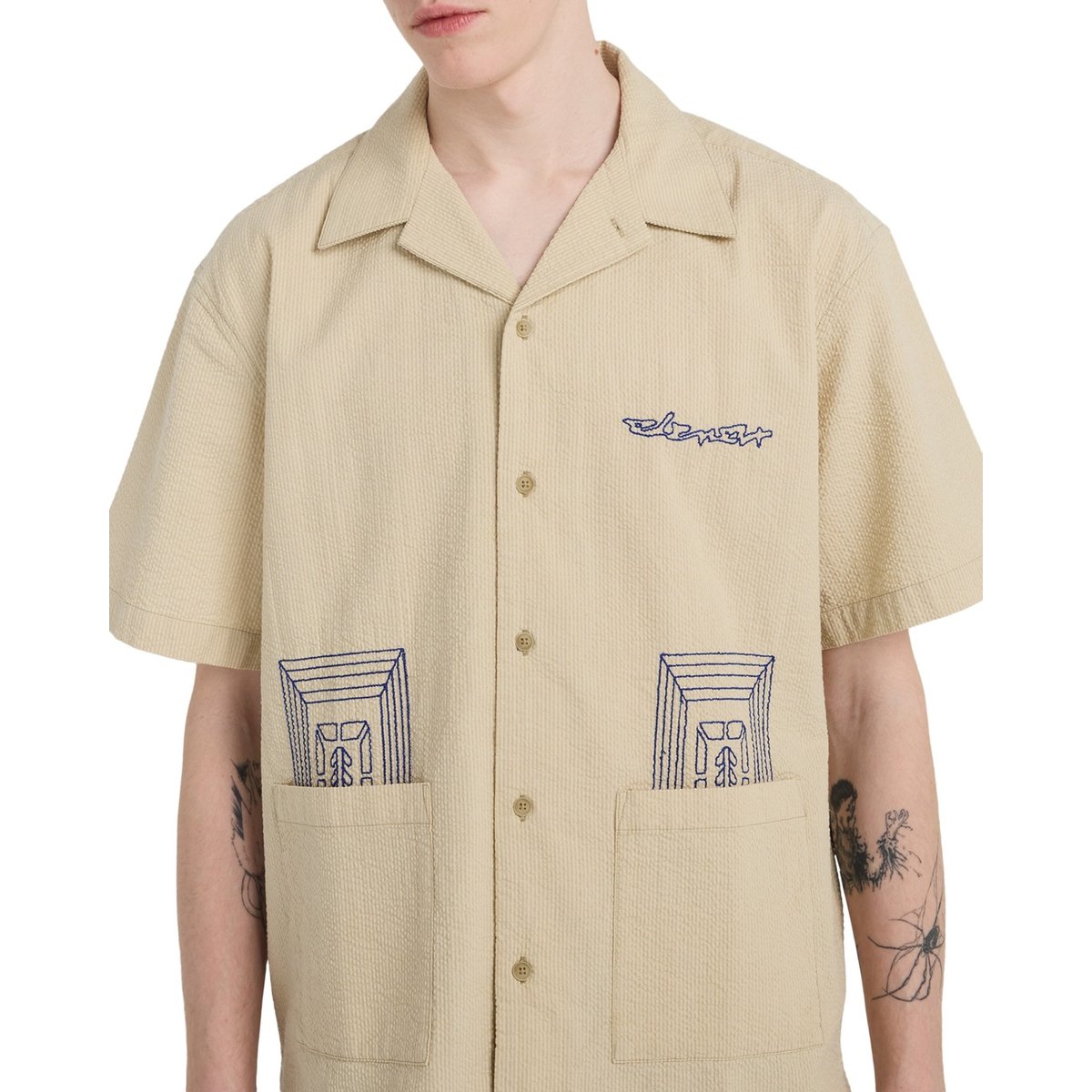Chemise manches courtes SEERSUCKER EMBROIDERY beige seersucker aluminium, ELEMENT