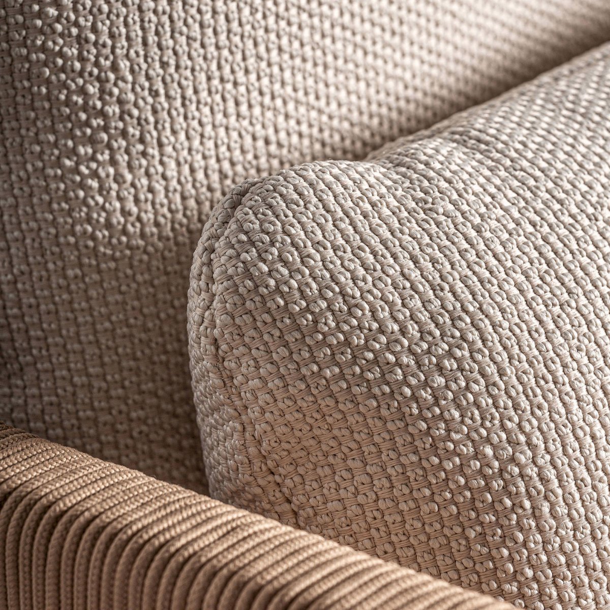 Fauteuil bohème en teck collection S.TRENA beige et bois naturel, RECOLLECTION