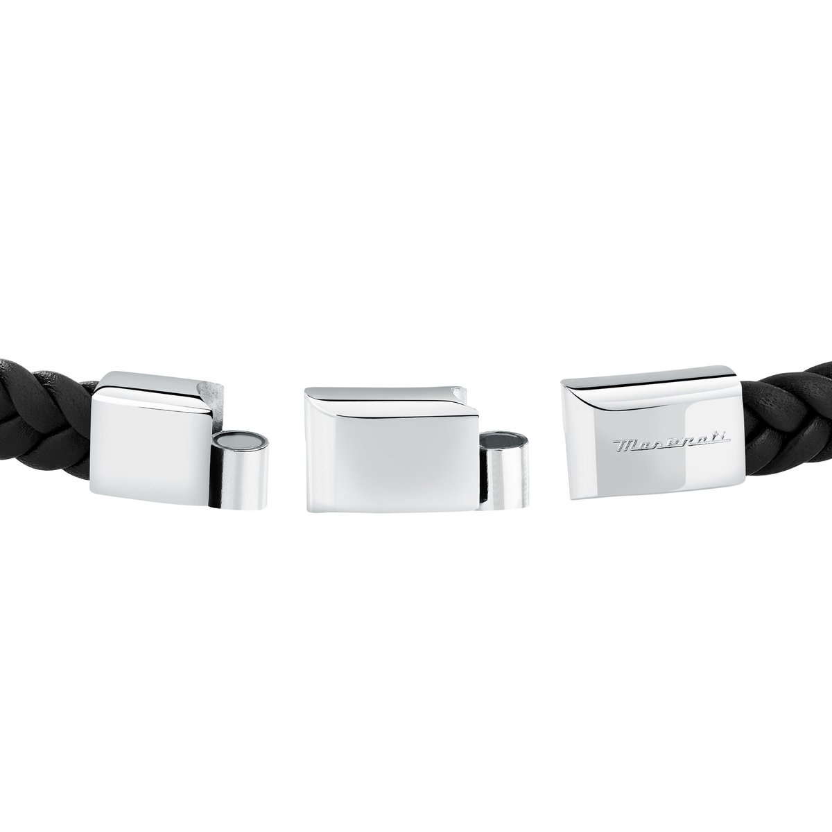 Bracelet acier, cuir RECYCLED LEATHER argent, noir, MASERATI