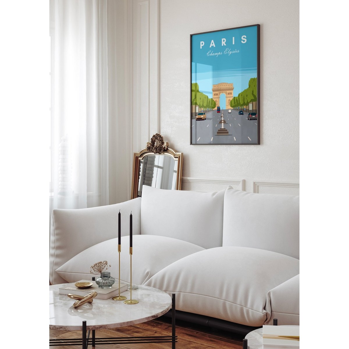 Affiche ville Paris - Champs Elysées blanc, L'AFFICHERIE
