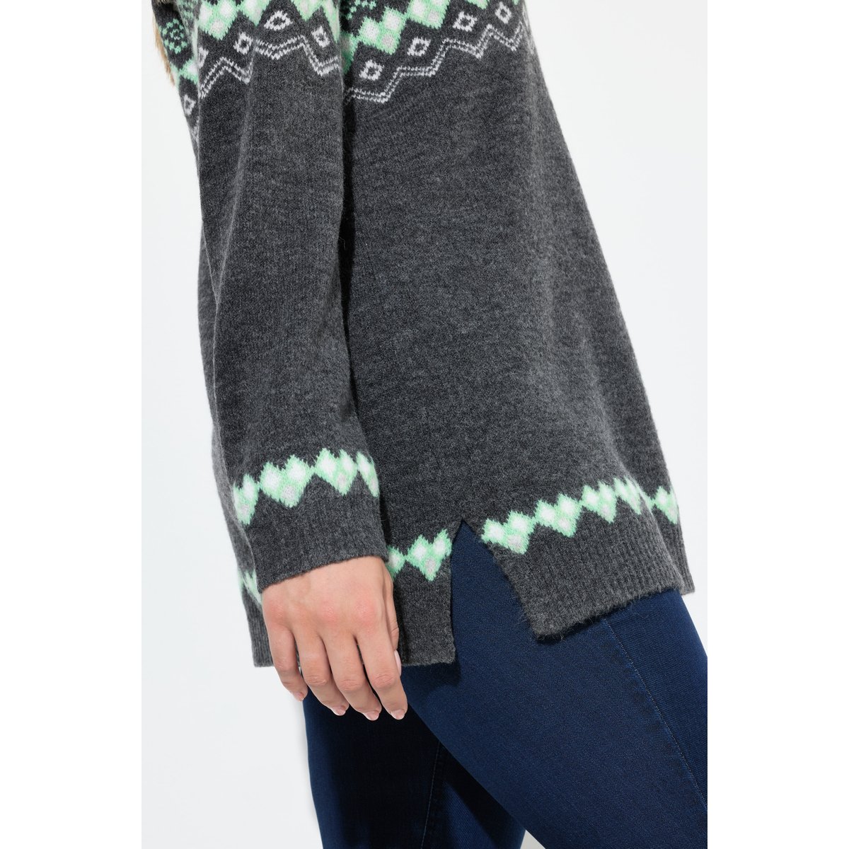 Pull norvégien à col rond et manches longues chiné gris foncé, ULLA POPKEN