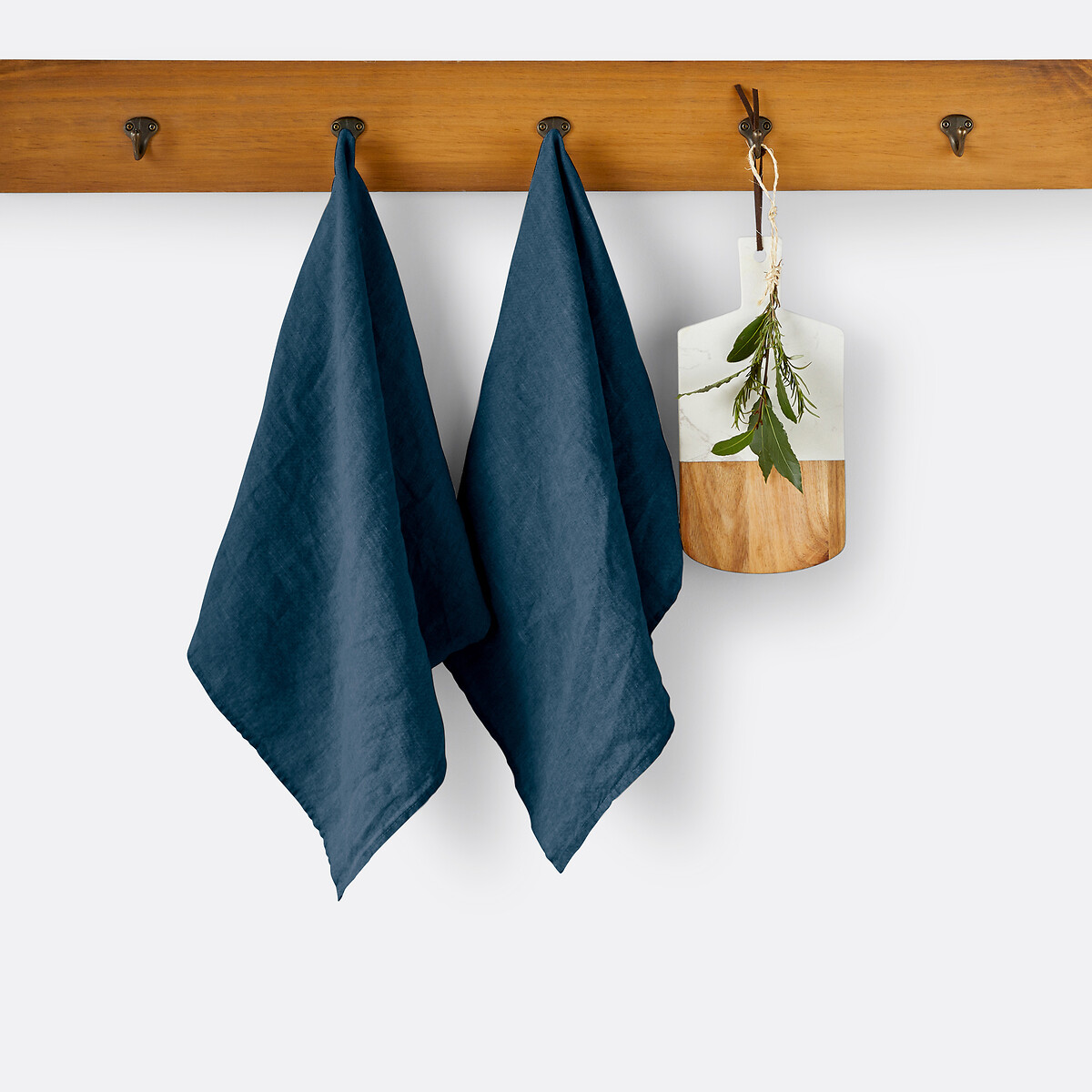 Set van 2 theedoeken in gewassen linnen Victorine pruisisch blauw, LA REDOUTE INTERIEURS