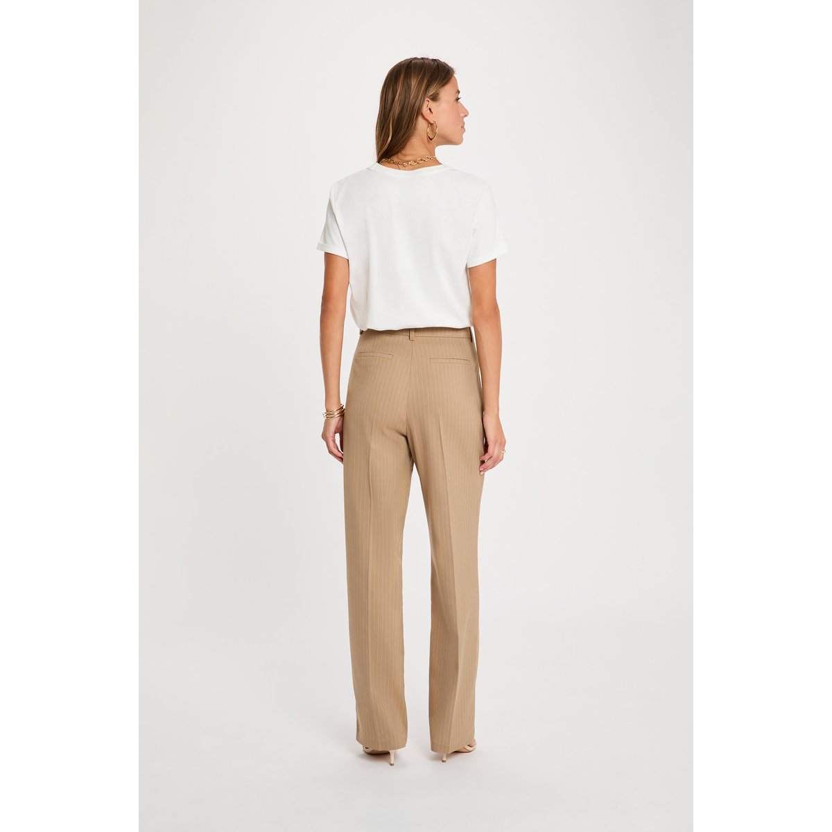 Pantalon droit taille haute taupe, MORGAN