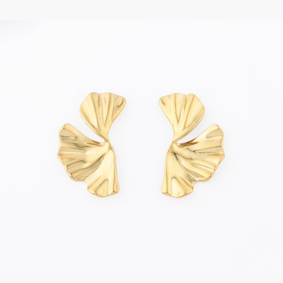 Boucles d'oreilles demi-feuilles de ginkgo acier inoxydable doré, BALABOOSTE