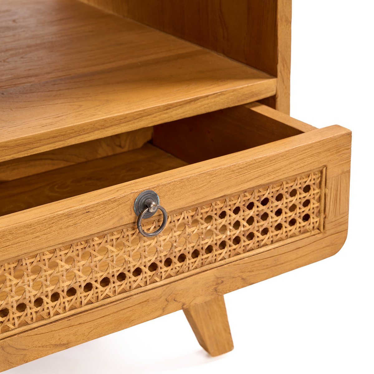 Table de chevet en teck et rotin BREEZE beige, BAZAR BIZAR