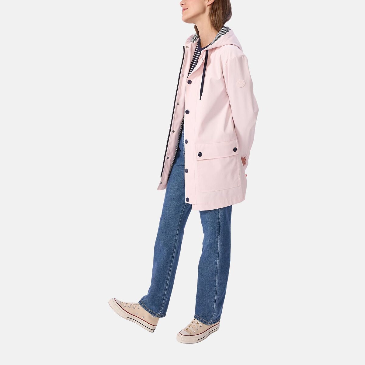 Ciré zippé mi-long à capuche rose clair, PETIT BATEAU