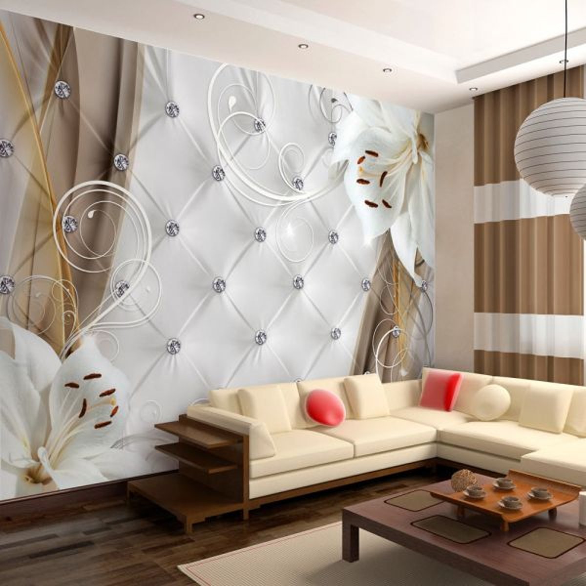 Papier peint intissé panoramique Fleurs Morning Lilies jaune / doré, EDEN
