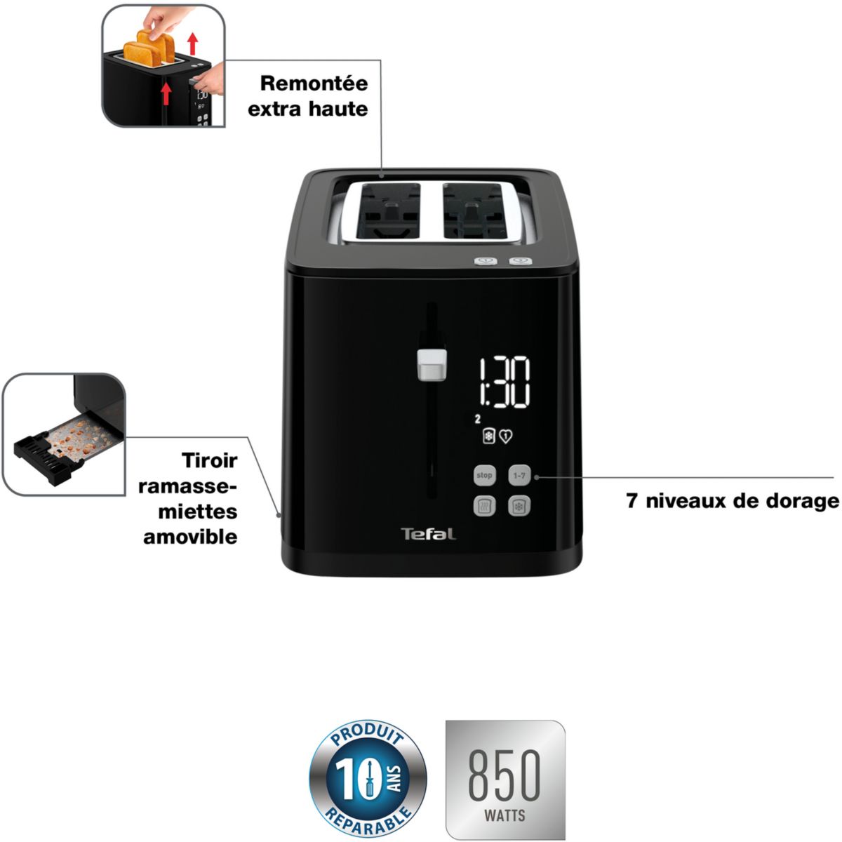 Grille-pain TT640810 écran digital noir, TEFAL