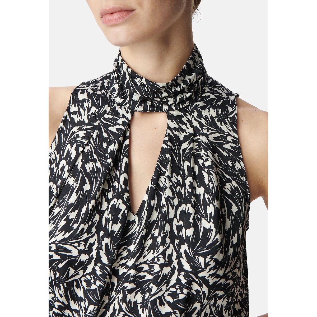 Sleeveless Blouse with High Neck, Graphic Print black, IKKS