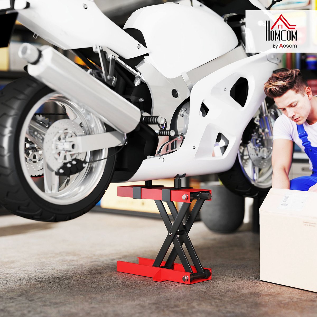 Support de levage pour moto Aier Rouge rouge, HOMCOM