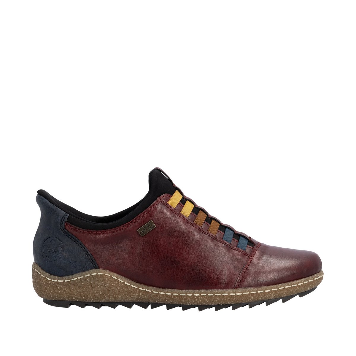 Sneakers en cuir bordeaux à talon plat pourvues d'une fermeture slip-on rouge foncé, RIEKER