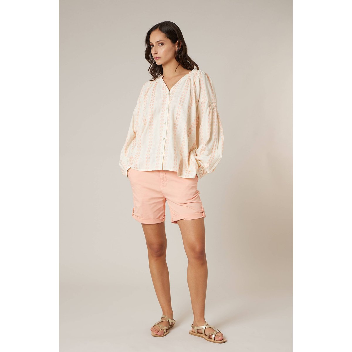 Blouse femme en coton esprit bohème LUCINA peach, DEELUXE