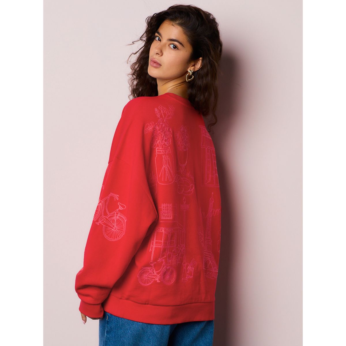 Sweat brodé rouge, NEXT