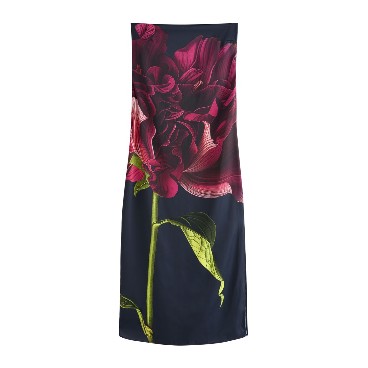 Robe longue empire satinée bandeau imprimé floral bleu marine, NEXT