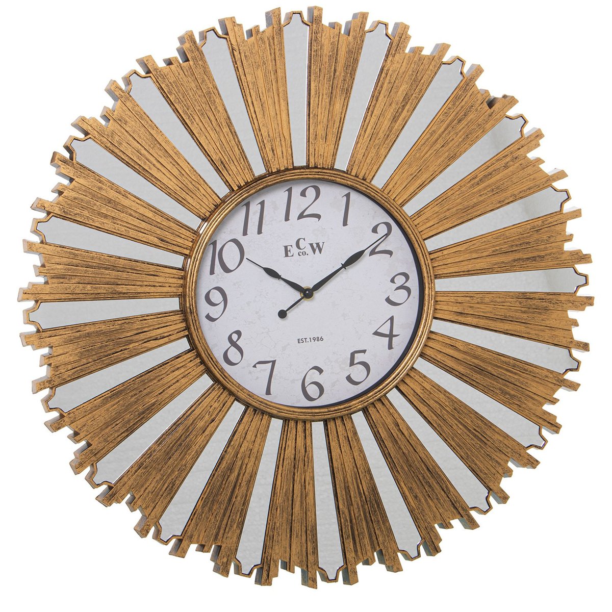 Grande horloge murale dorée et miroirs soleil 58x58x4cm doré, WADIGA