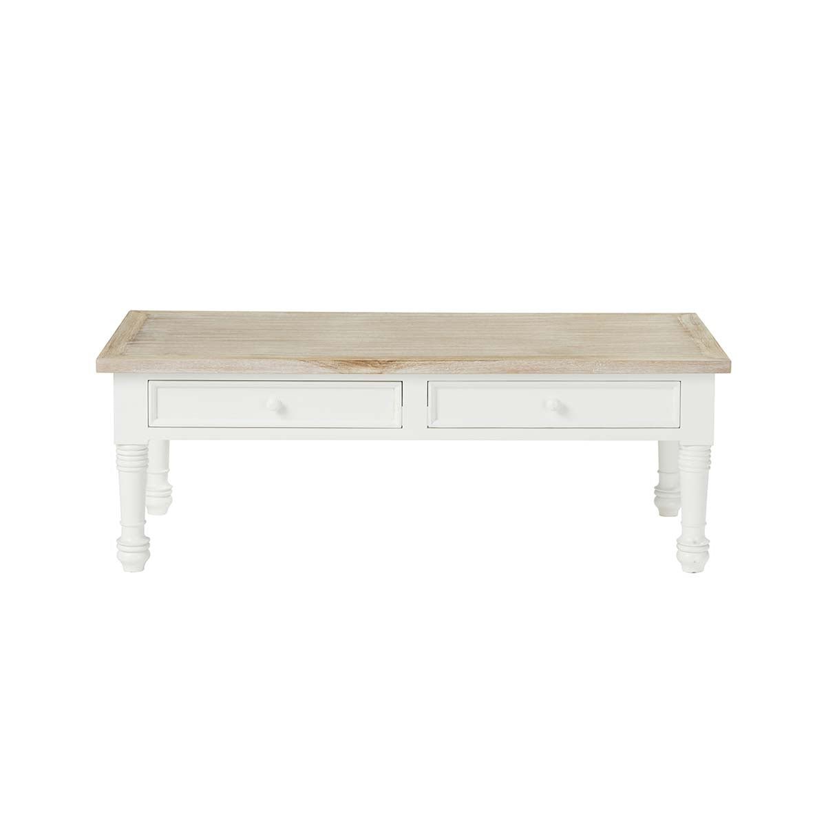 Table basse en bois d'acajou et teck 2 tiroirs DEMEURE blanc, BERAH GETAH