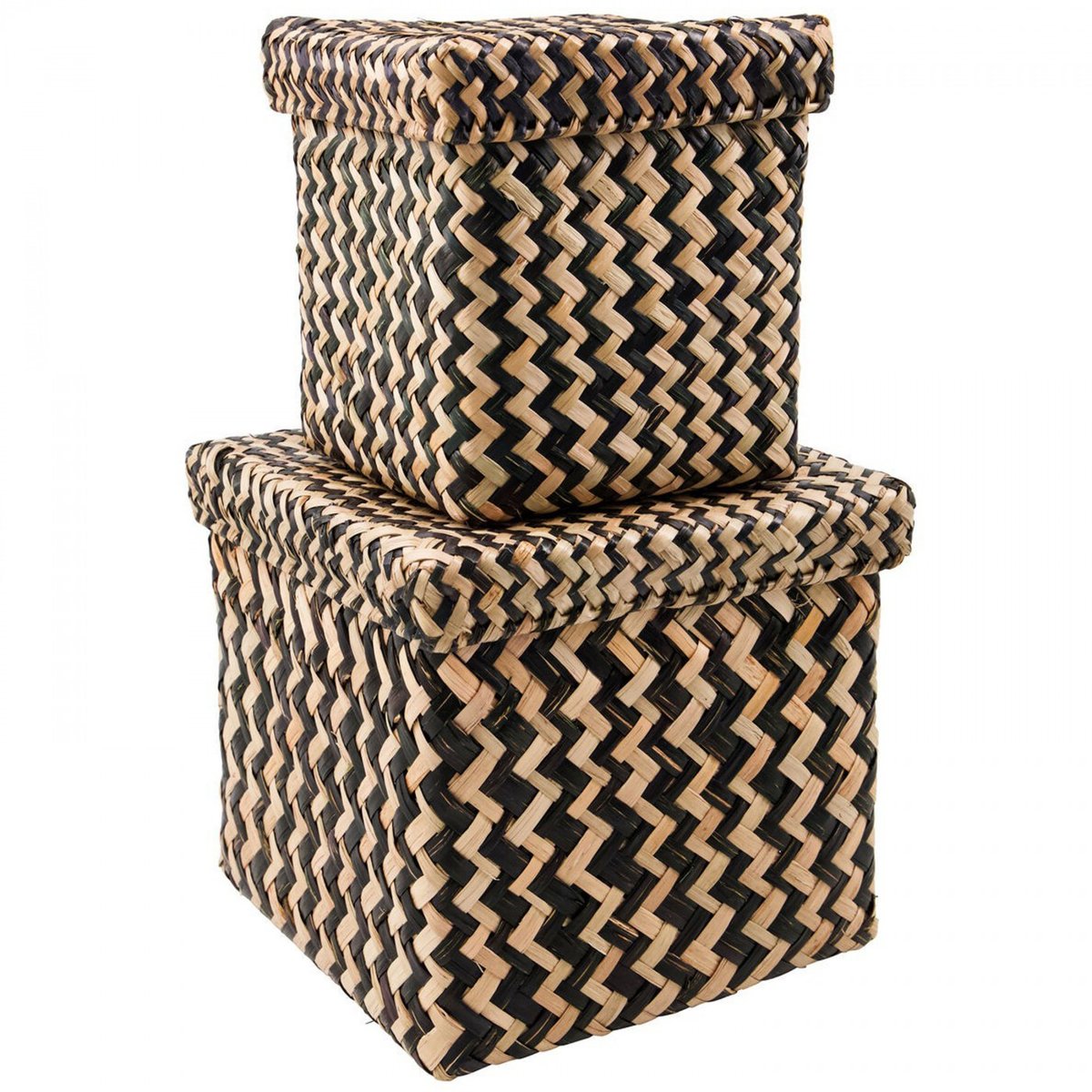 Lot de 2 boites de rangement carrées Ollie noir, naturel, HOUSE DOCTOR