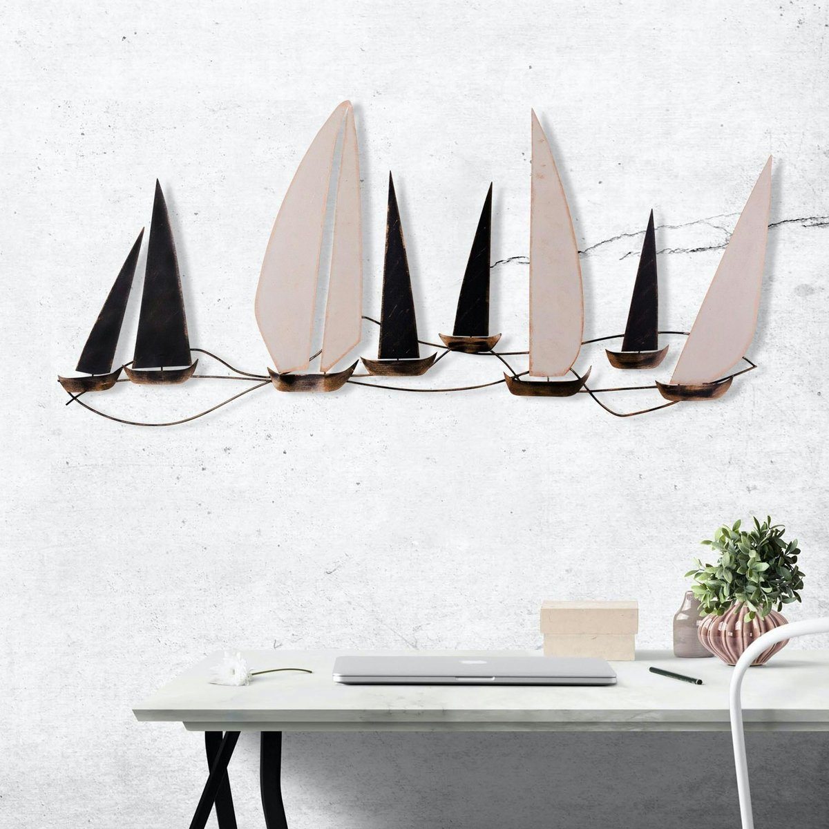 Décoration murale marine en métal – bateaux noirs et blancs noir, PIER IMPORT