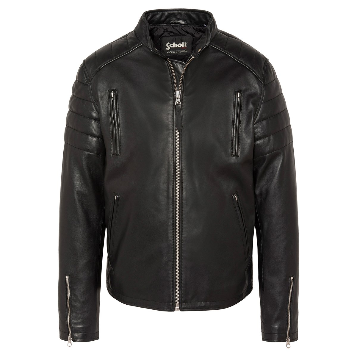 Blouson motard, cuir d'agneau noir, SCHOTT
