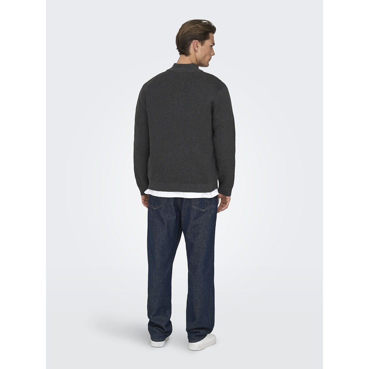 Pull col montant zippé, droit gris anthracite, ONLY & SONS