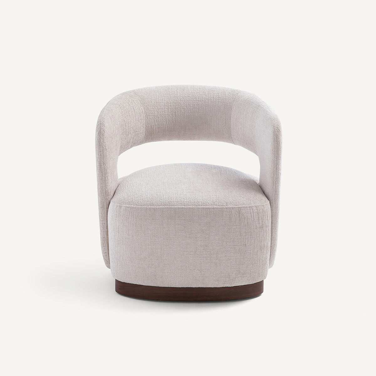 Sillón giratorio de terciopelo texturizado con base de chapa de nogal, JESPER crema, AM.PM