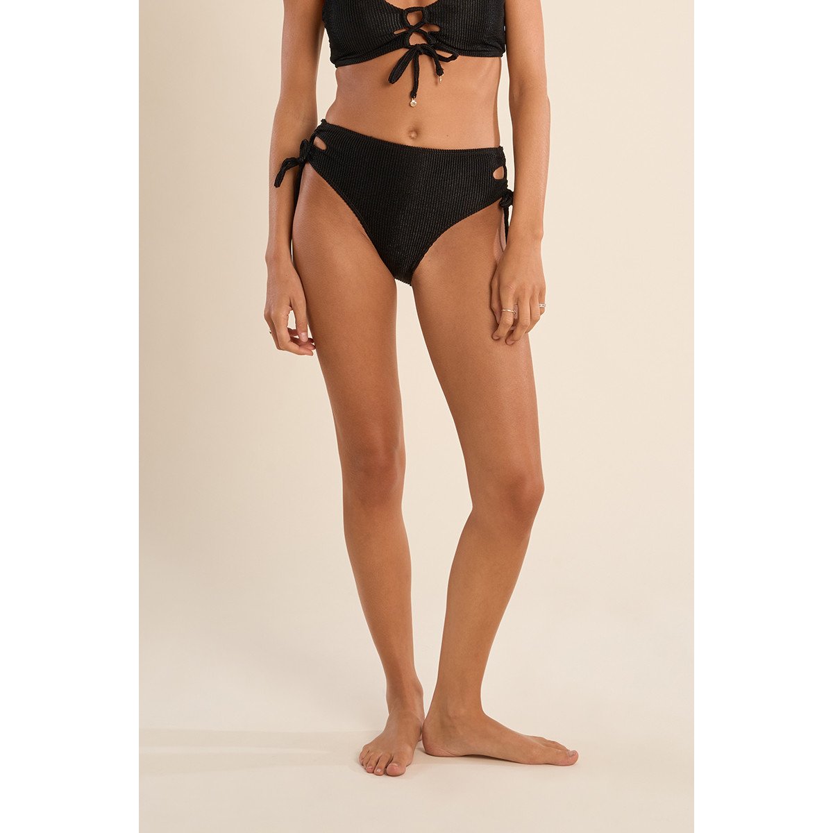 Bas de maillot à lacets, côtelé noir, MOLLY BRACKEN