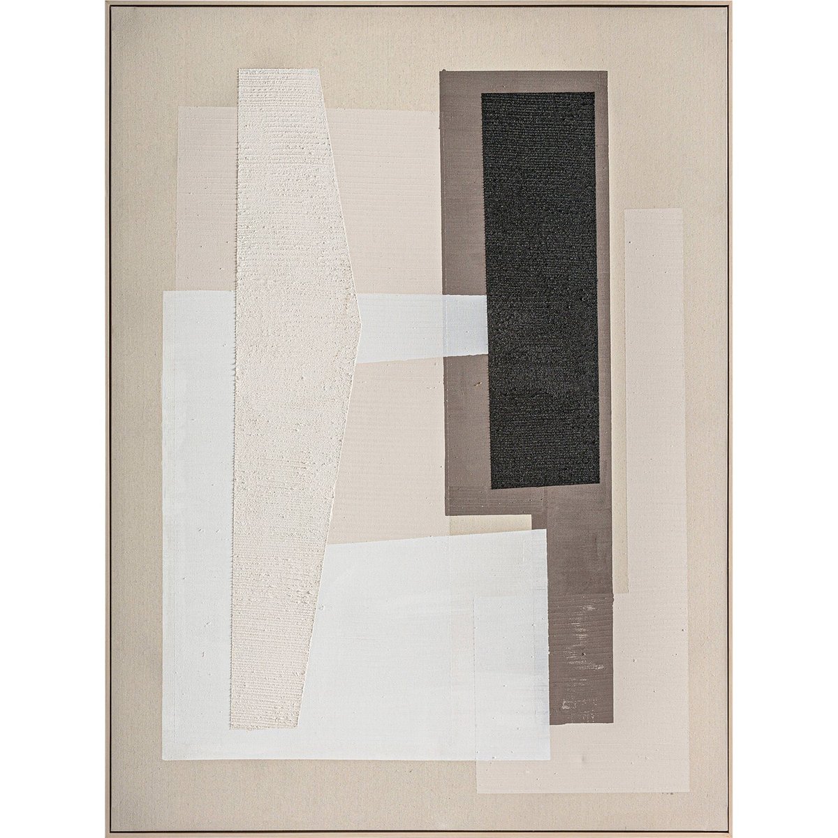 Tableau contemporain en toile, Fait main beige naturel et bois clair, RECOLLECTION