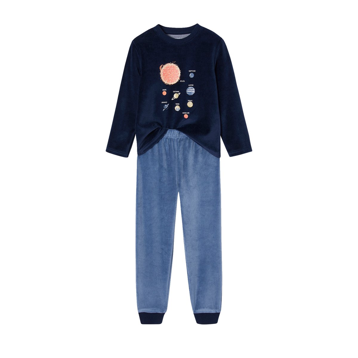 Lot de 2 pyjamas "Espace" en velours marine, VERTBAUDET