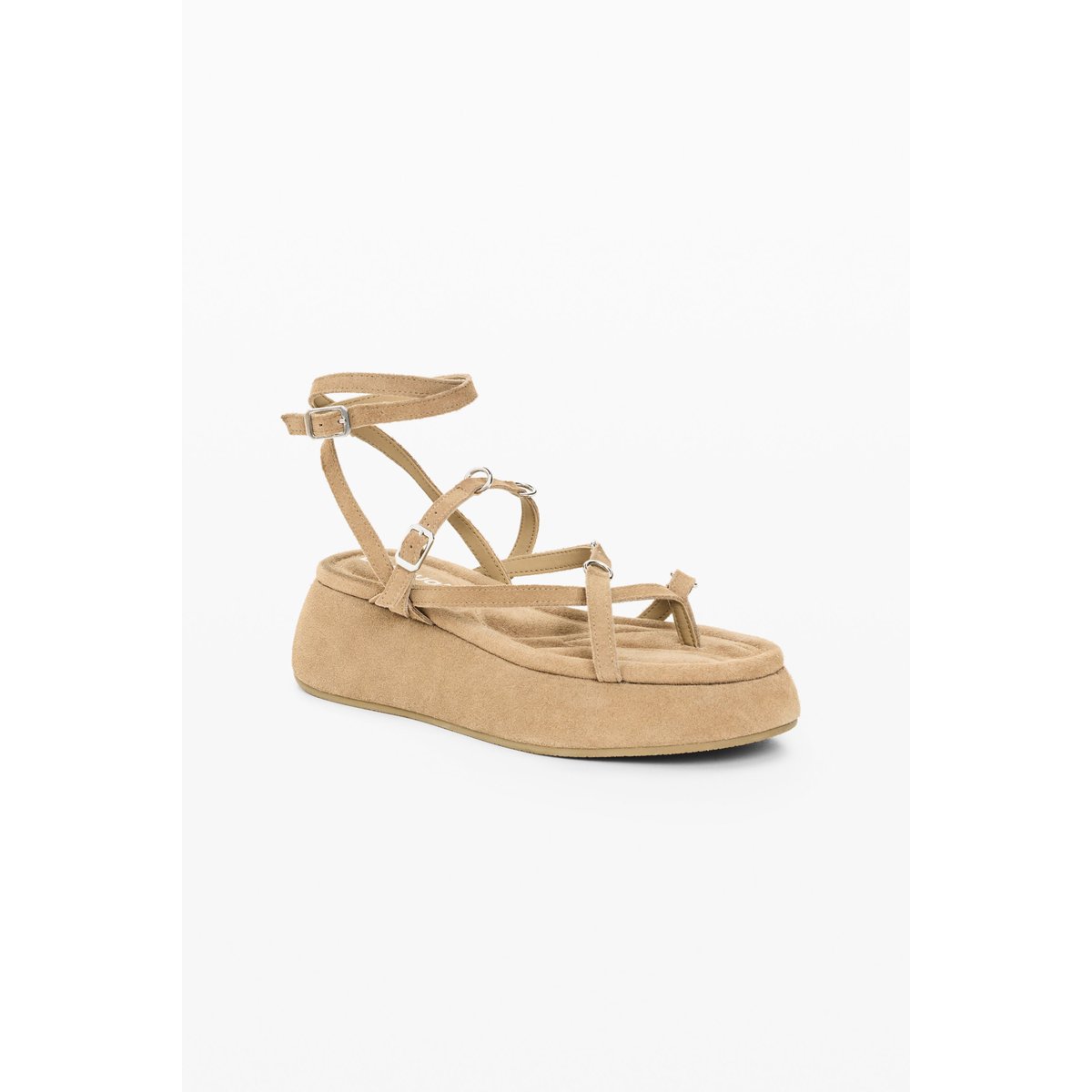 Sandale plateforme en cuir marron, DESIGUAL