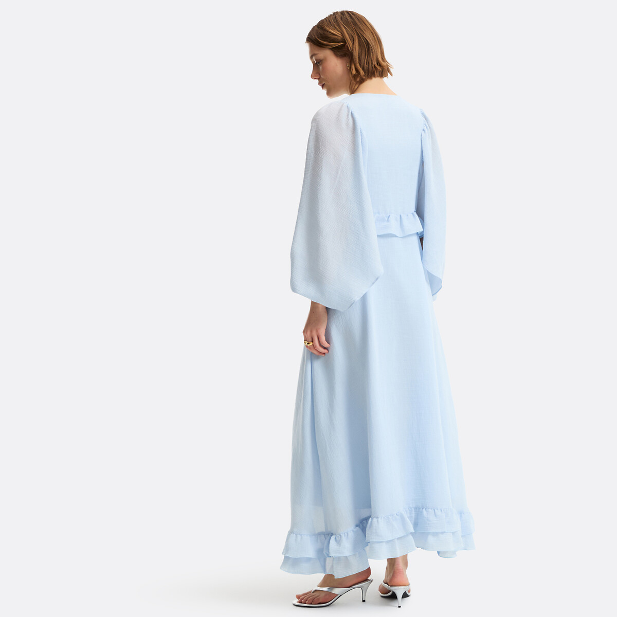 Puff Sleeve Ruffled Maxi Dress pastel blue, LA REDOUTE COLLECTIONS