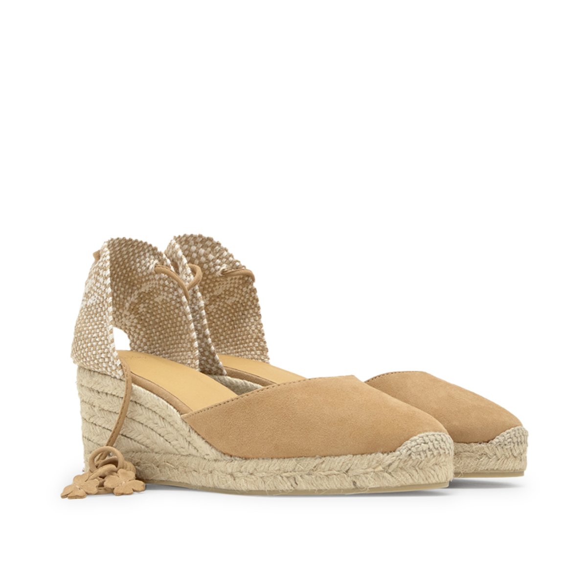 Espadrilles compensées en cuir à lacets avec plateforme tressée CARINA PLATFORM beige, CASTANER